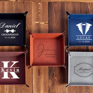 Service de voiturier en cuir personnalisé avec nom gravé, porte-clés personnalisé pour lui, plateau en cuir fait main pour garçons d'honneur, cadeau unique pour hommes d'honneur