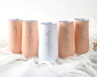 Personalized Bridesmaid Champagne Tumbler with Design,Engraved Bridesmaid Gift, Bachelorette Party Gift for Her, Proposal Gift Wine Cup