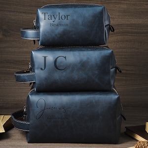 Kit Dopp personnalisé en cuir avec gravure laser, trousse de toilette en cuir personnalisée, cadeau garçon d'honneur, cadeau pour homme d'honneur, cadeau d'anniversaire pour lui