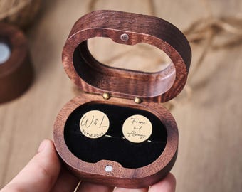 Custom Cufflinks – Engraved Gift Box Optional, Personalized Wedding Day Cuff Links for Groom, Groomsmen, Wood Anniversary Gift for Husband
