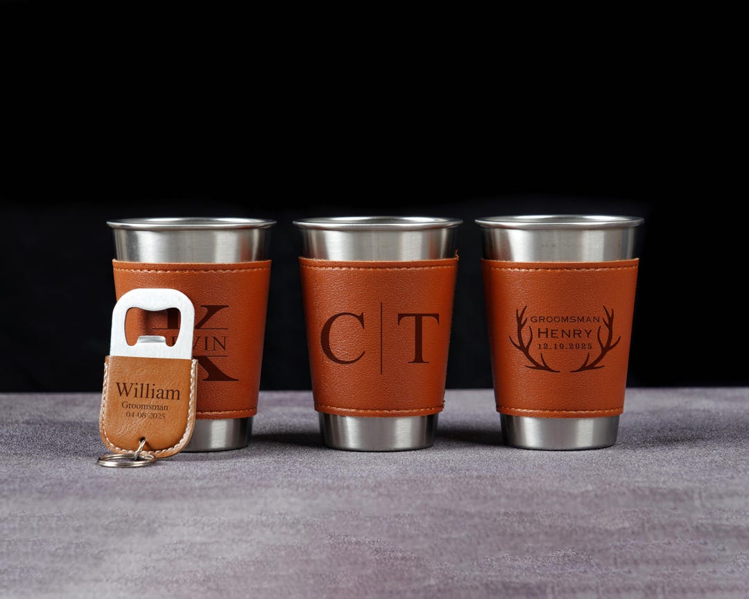 Personalized Beer Mug, Leather Beer Cup Holder, Groomsmen Gifts, Custom ...