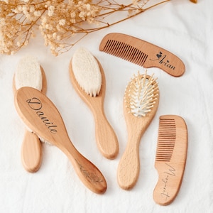 Custom Engraved Baby Hairbrush and Comb Set Personalized Wooden Keepsake Perfect Newborn Birthday Gift for Boy or Girl