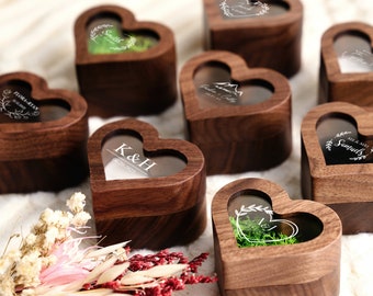 Custom Wooden Wedding Ceremony Ring Box With Acrylic Lid,Personalized Engraved Engagement Ring Box,Heart Ring Bearer For Anniversary Gift
