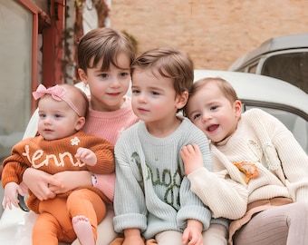 Maglione ricamato personalizzato con nome, maglione per bambini personalizzato, regali per bambini personalizzati, regali per baby shower, maglione per neonati lavorato a maglia, regalo per neonati