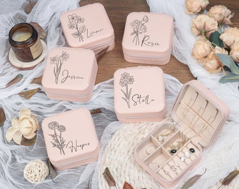 Portagioielli personalizzato, portagioielli inciso per damigella d'onore, organizer da viaggio per lei, portagioielli da viaggio, regalo di proposta per damigella d'onore