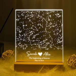 Personalisiertes Nachtlicht mit Sternenkarte, Geschenk für Ihn, gravierte Paare Geschenk, Tischlampe mit Konstellationskarte, Sternenkarte Jahrestagsgeschenk