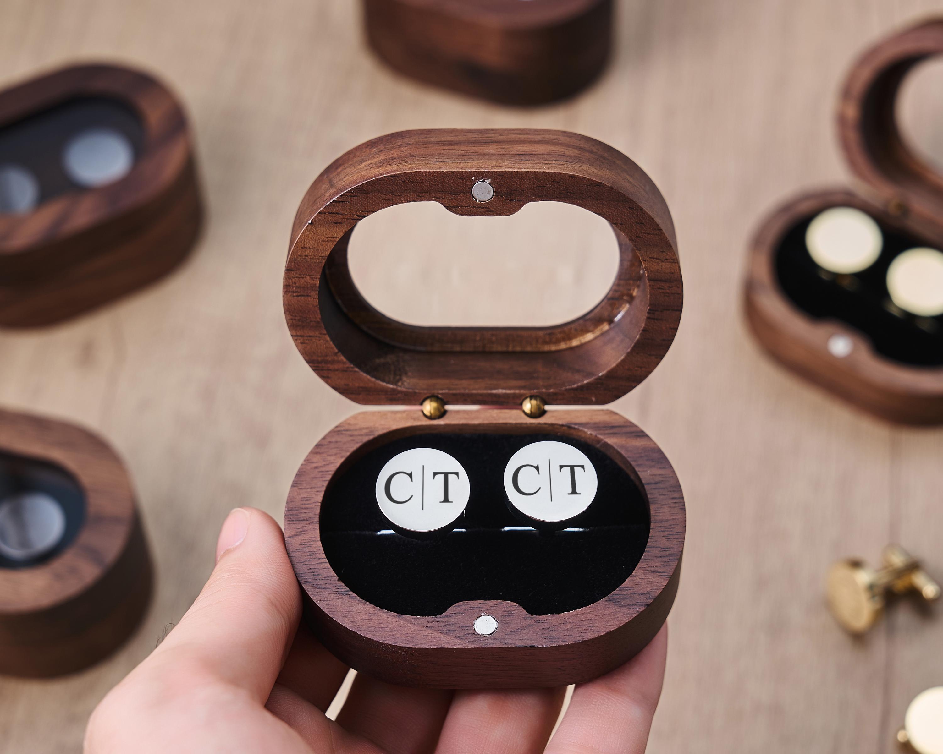 Boutons De Manchette En Bois Personnalisés Gravés - Cadeau Mariage, Homme, Boîte Luxe