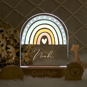 Personalized Baby Night Light with Name, Custom Night Lamp with Wooden Base, Baby Bedroom Night Light Decor, Nursery Room Night Light