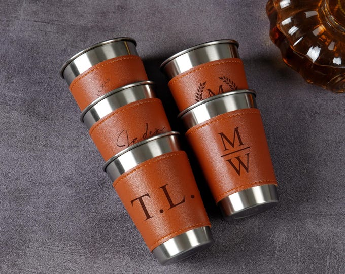 Engraved Beer Mug with Leather Sleeve, Custom Beer Cup, Groomsmen Proposal Gift, Best Man Gift, Wedding Favor