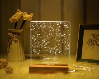 Personalized Night Light with Star Map, Engraved Couples Gift, Gift for him, Table Lamp with Constellation Chart, Stars Map Anniversary Gift