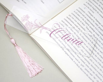 Personalized Birth Flower Bookmark, Acrylic Floral Bookmark with Name, Custom Bookmark Gift for Her, Name Bookmark, Bookmark with Tassel