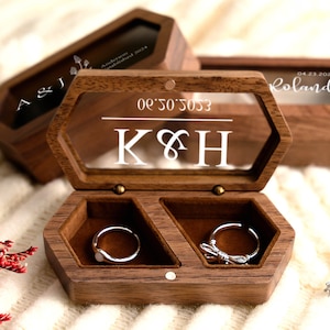 Aangepaste houten trouwceremonie ringdoos met acryl hoes, gepersonaliseerde gegraveerde verlovingsringdoos, voorstel ringdooshouder cadeau voor haar