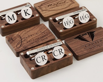 Silver Cufflinks Tie Clip Box for Groomsmen, Cufflinks Tie Clip Box with Name, Monogram Wedding Accessories for Best Man,Father,Ushers
