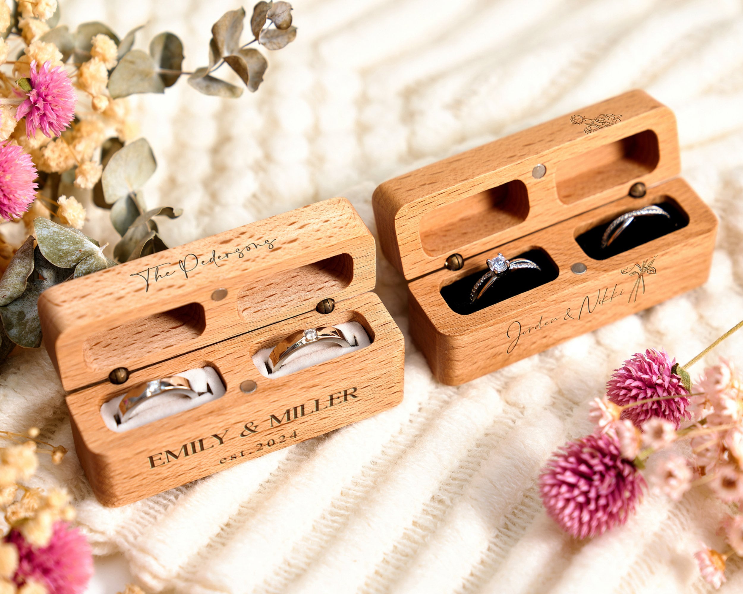 Molchagar Scatola Porta Anelli In Legno Di Noce, Incisa Con 'It Was Always You', 7x5x3.2 Cm, 2 Scomparti In Velluto, Per Matrimonio, Fidanzamento E Anniversario