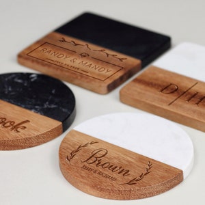 Personalized Coaster with Engraving, Custom Engraved Walnut Coasters for Couples, Housewarming Gift,Anniversary Gift for Couple Engagement