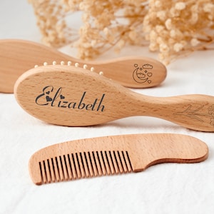 Personalized Wooden Baby Hairbrush Set Keepsake for Girl or Boy Custom Baby Birthday Gift Wooden Brush and Comb for Newborn Gifts