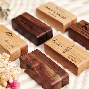 Custom 2-Slot Wooden Ring Box Personalized Engraved Ring Box for Weddings Engagement Anniversary Gift Couple Ring Bearer Box