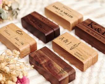 Custom 2-Slot Wooden Ring Box Personalized Engraved Ring Box for Weddings Engagement Anniversary Gift Couple Ring Bearer Box