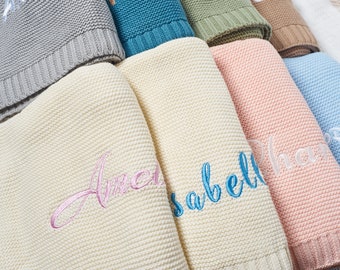 Coperta per bambino con ricamo personalizzato, coperta in maglia personalizzata per bambino, regalo per neonato, coperta per passeggino con nome, coperta per asilo nido