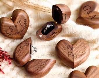 Custom Heart Shaped Wooden Ring Holder, Personalized Wedding Ring Box, Ring Bearer Holder, Anniversary Gift for Couple, Engagement Box