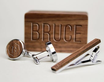 Personalized Groomsmen Cufflinks & Tie Clip Set, Custom Cuff Links With Name, Best Man Gifts, Engraved Cuff Links, Wedding Tie Clip Set