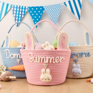Personalisierter Baby Geschenkkorb, Baby Mädchen oder Junge, niedliches Häschen- und Karotten-Thema, Neugeborenen Aufbewahrungskorb, Baby-Namensgeschenk, Babypartygeschenk