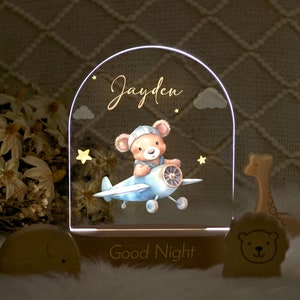 Personalized Baby Night Light with Name, Custom Night Lamp with Wooden Base, Baby Bedroom Night Light Decor, Nursery Room Night Light