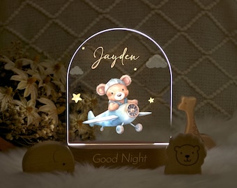 Veilleuse personnalisée pour bébé avec nom, lampe de nuit personnalisée avec base en bois, décoration de nuit de chambre de bébé, veilleuse de chambre de bébé