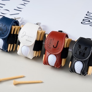 Personalisierter Golfball-Organizer, Golftasche mit benutzerdefiniertem Namen & Teehalter, Leder-Golfbeutel für die Reise, einzigartige Monogramm-Golf-Geschenkidee