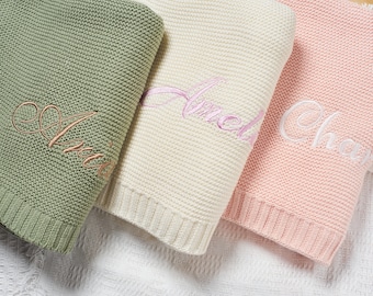 Coperta per neonati con ricamo personalizzato, coperta lavorata a maglia personalizzata per neonati, regalo per neonati, coperta per passeggino con nome, coperta per la cameretta dei bambini