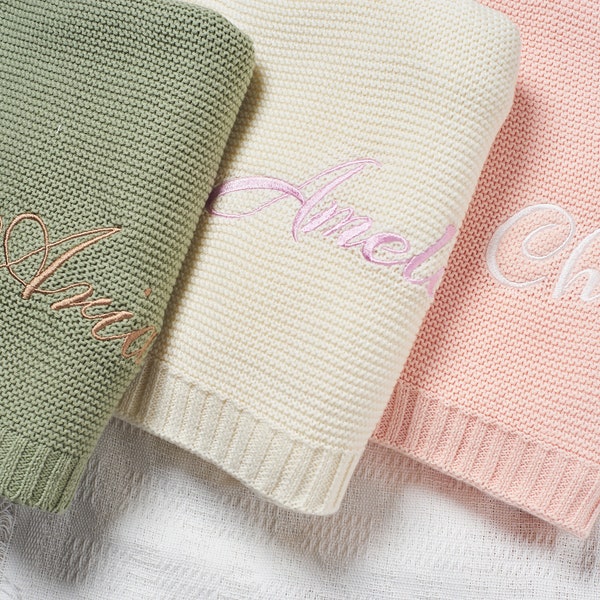 Manta de bebé bordada personalizada, manta de punto personalizada para bebé, regalo para recién nacido, manta para cochecito con nombre, manta para guardería