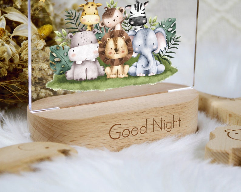 Veilleuse nom de bébé personnalisée avec base en bois, lampe de nuit cadeau fille garçon enfant, décoration de chambre à coucher, baby shower, cadeau nouveau-né image 2