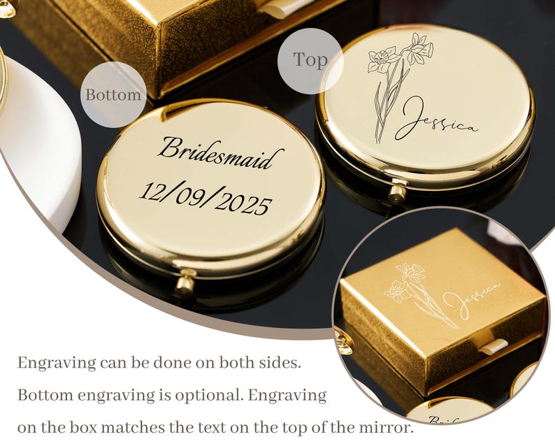 Engraved Compacts Birth Flower Engraved Compact Mirror, Personalize Bridesmaid & Wedding ...
