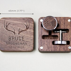 Personalized Cuff Links Box with Custom Design, Wooden Cufflinks for Best Man, Groomsman Gift in Wedding, Wedding Gift image 4