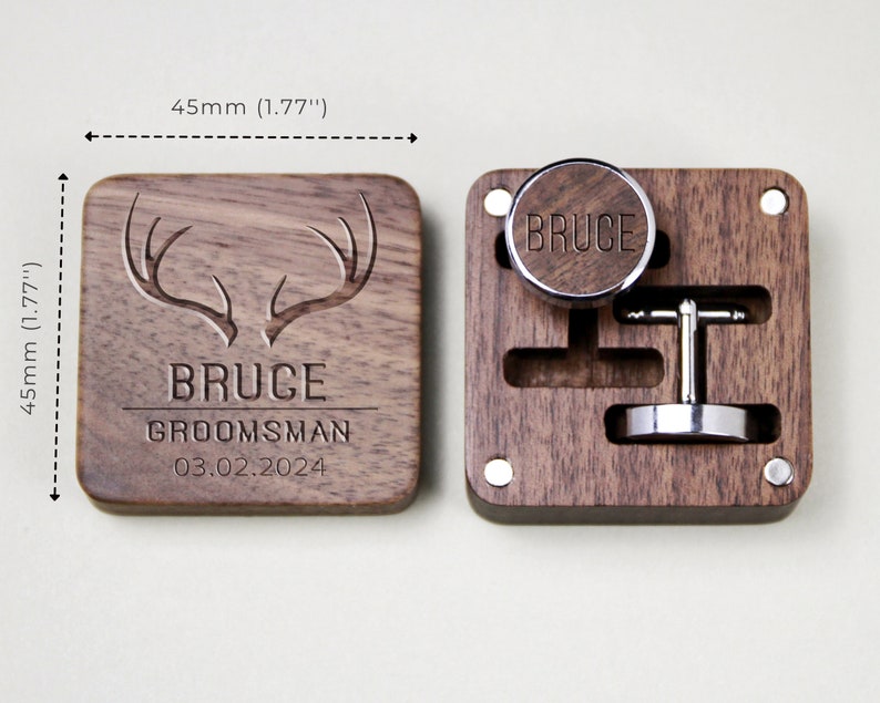 Personalized Cuff Links Box with Custom Design, Wooden Cufflinks for Best Man, Groomsman Gift in Wedding, Wedding Gift image 4