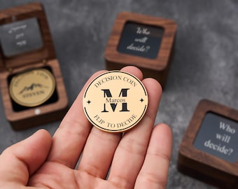 Decision Coin with Gift Box – Custom Engraved Brass Flip Coin, Couples Keepsake, Personalized Gift for Him or Her, Anniversary Token