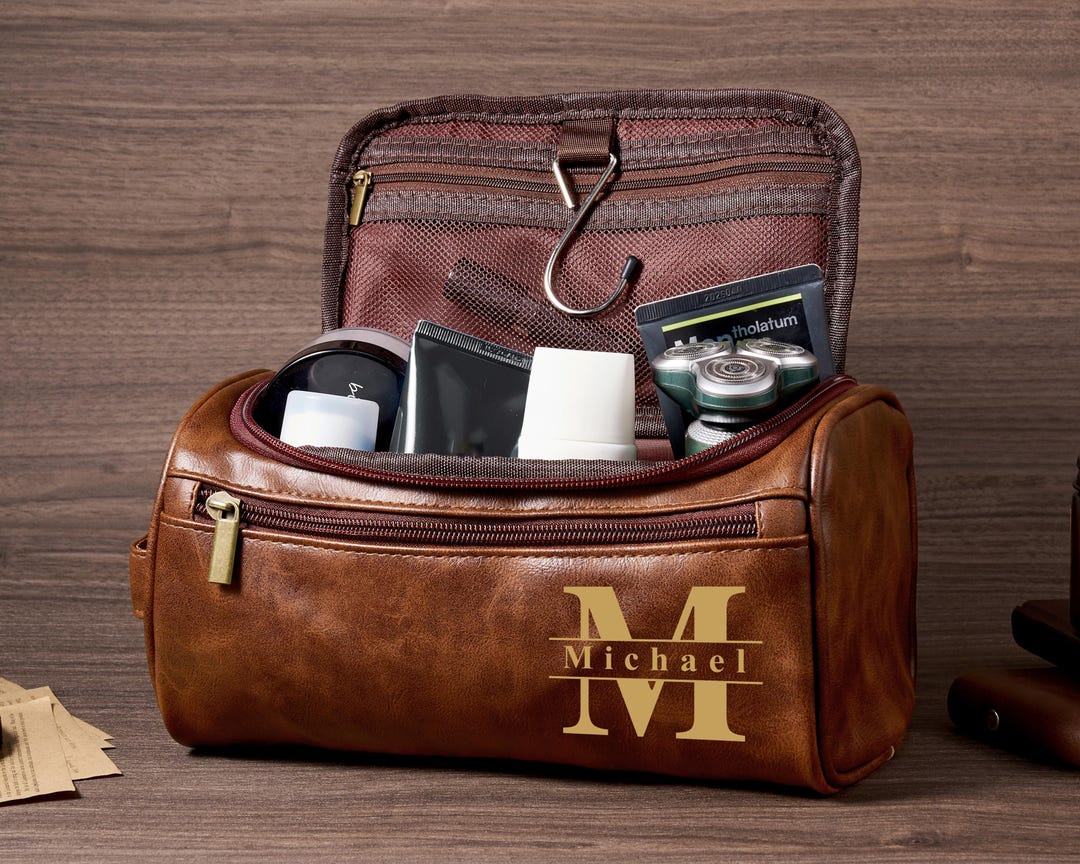 Personalized Men's Leather Toiletry Bag, Groomsmen Dopp Kit, Custom ...