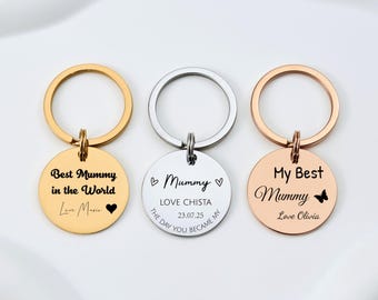 Mother's Day Keyring for Mom - Personalized Stainless Steel Keychain Engraving Gift, Custom Message Jewelry Keepsake from Daughter/Son
