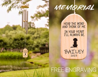 Personalized Pet Loss Memorial Outdoors Copper Wind Chime,Double Sides Engraved Cat Dog Loss Sympathy Gift In Memory,Custom Bereavement Gift