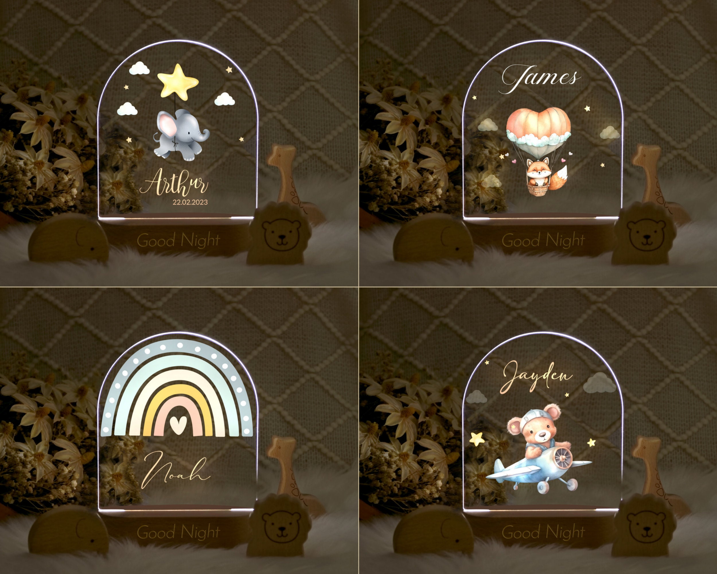 Personalized Baby Night Light With Name, Custom Night Lamp With Wooden ...