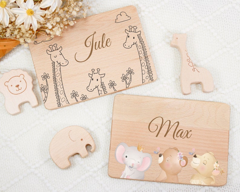 Wooden Personalized Kids Breakfast Board with Name, Custom Baby Meal Plate, Children's Board with Engraving, Birthday Gifts for Kids image 1