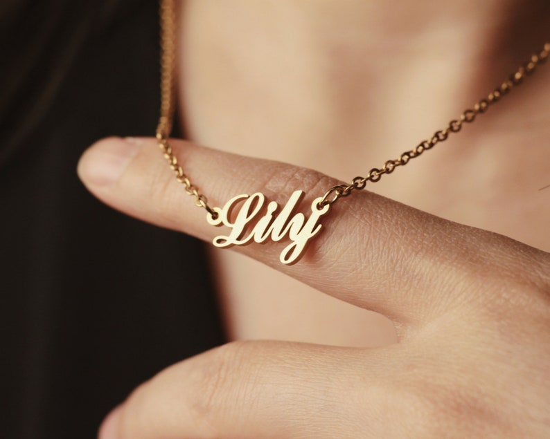 Gepersonaliseerde 14K 18K gouden naamketting, aangepaste Rose Gold Letter ketting, Valentijnsdag, jubileum, verjaardagscadeau voor haar, moeders sieraden afbeelding 5