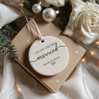 Addobbo Albero Personalizzato 'Il Nostro Primo Natale Da Mr & Mrs' – Targhetta In Acrilico Incisa, Con Scatola Regalo