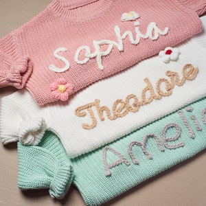 Maglione ricamato personalizzato con nome, maglione per bambini personalizzato, regali per bambini personalizzati, regali per baby shower, maglione per neonati lavorato a maglia, regalo per neonati
