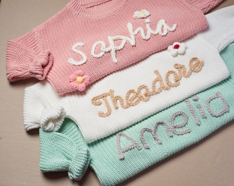 Personalisierter bestickter Pullover mit Namen, bestickter Kinderpullover, personalisierte Baby-Geschenke, Baby-Dusche-Geschenk, Strick-Säuglingspullover, Neugeborenengeschenk