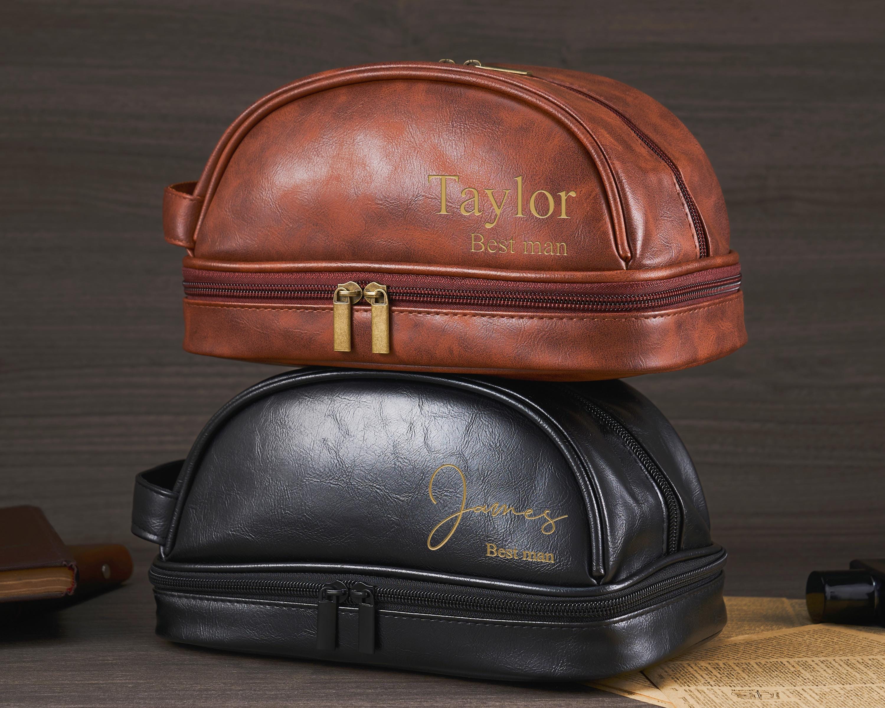 Men's Leather Toiletry Bag Personalized, Groomsmen Gift, Dopp Kit For
