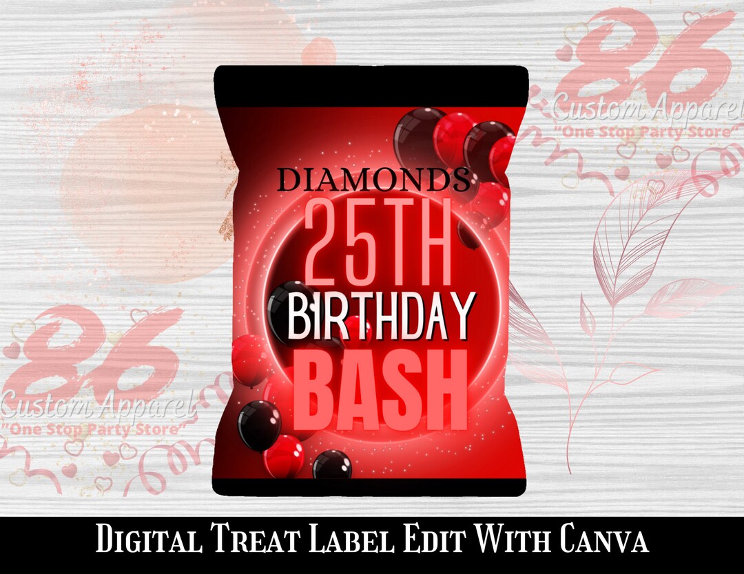 Dirty Thirty Birthday Chip Bag Template Treat Labels Red and Black