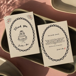 Modèle de carte de remerciement pour mariage moderne | illustrations de griffonnage dessinées à la main, élégantes, rétro, fantaisistes, uniques, originales | Téléchargement imprimable