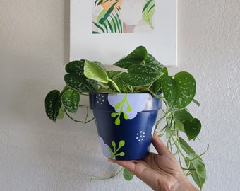 Blue Boho Terracotta Pot | Hand Painted | Indoor and Outdoor Pot with Saucer