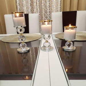SHIPS FREE!!! Crystal Home Decor | Pillar Candle Holder Set | Glam Decor | Gold Accent Decor | Modern Home Decor | Dining Table Centerpiece image 6